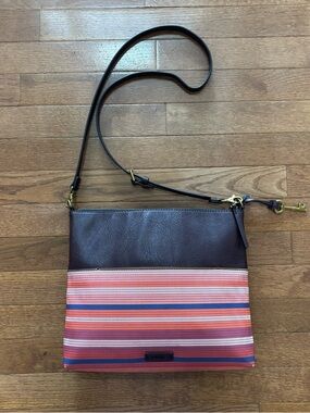 Fossil Burgundy and Multi Color Striped Crossbody Bag